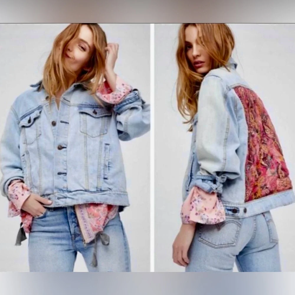 Free People Paisley Quilted Denim Jacket